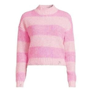 No Boundaries Distressed Sweater Pink Striped Long Sleeve Juniors Size Medium